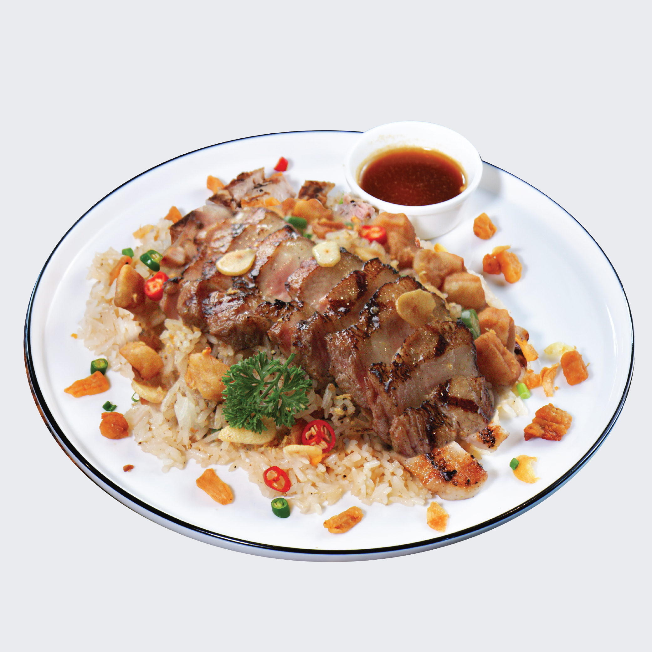 Kurobuta Pork with Pork crackling fried rice